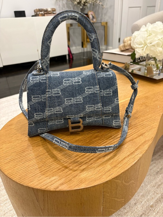 Balenciaga Handbags - Balenciaga Blue Denim Mini Hourglass Top-Handle Bag